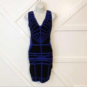 Stretta V-Neck Sleeveless Bodycon Bandage Mini Dress Black Blue Sz XS